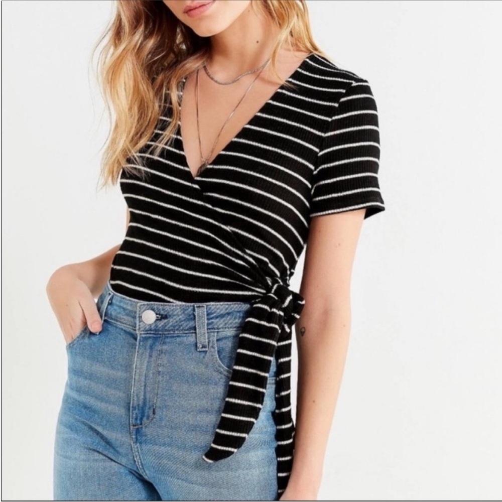 Urban Outfitters Project Social Black and White Striped tie wrapped top - M